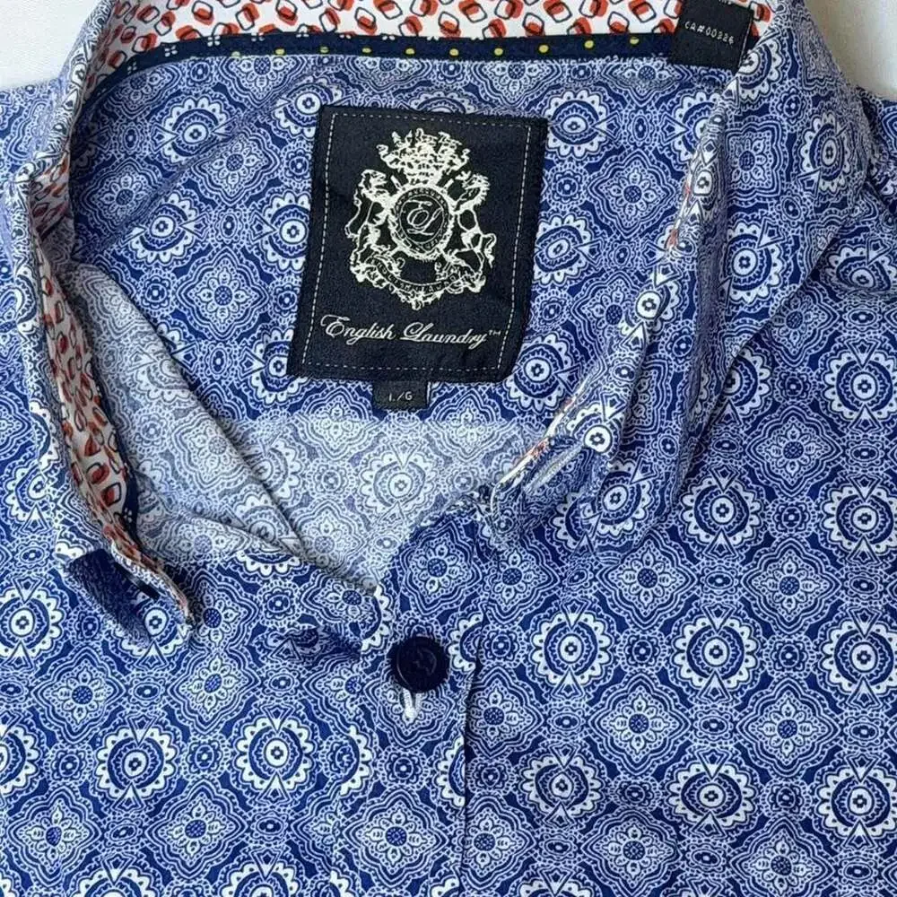 English Laundry Geometric Print Short Sleeve Button-Up Shirt - Picture 4 of 6
